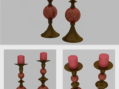 Vintage Candle Lamps With Red Candles Decorative Spheres And Brass Base Design 3d model