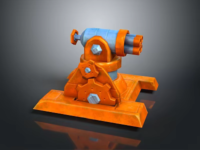 Mechanical Device With Orange Base Blue Upper Structure And Metallic Bolts On Reflective Surface 3d model