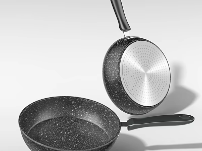 Non Stick Frying Pans With Speckled Texture And Black Handles 3d model