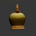 Intricate Dragon Shaped Sculpture Carving With Yellow Spherical Body Circular Opening And Ornate Base