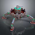 Multi Legged Mechanical Creature With Robotic Structure Circular Body And Green Accents 3d model