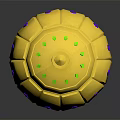 Ancient Golden Ceremonial Weapon With Spherical Top And Red Blue Decorations