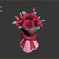 Bouquet of Red Roses with Green Leaves in Pink Polka Dot Vase and Red Bow