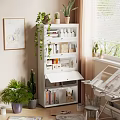 White Multi Layer Storage Shelf With Books Folders Decorative Items And Plants In Workspace