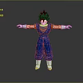 Anime Style 3D Character With Blue Outfit Orange Inner Shirt And Black Spiky Hair Standing