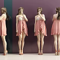 Woman Wearing Pink Dress and High Heels Shown from Four Different Angles 3d model