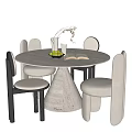 Elegant Modern Round Dining Table With Upholstered Chairs Vase And Open Book 3d model