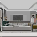 Elegant Modern Living and Dining Room Interior With Sofa Dining Table Chairs And Pendant Lights