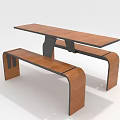Modern Wooden Dining Table Set With Curved Benches Brown Tabletop And Black Metal Legs