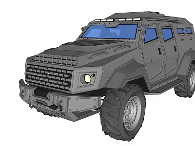 Rugged Gray Military Style Off Road Vehicle With Large Tires And Blue Windows 3d model