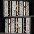 Modern Open Bookcase With Metal Frames Marble Wall Books And Decorative Vases 3d model