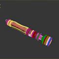 Futuristic Weapon With Metallic Cylindrical Design Colorful Blue Red Copper Rings Shiny Reflective Surface