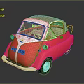 Classic Retro Compact Car Red White Body With Brown Soft Top Round Headlights