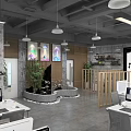 Modern Front Desk Reception With Curved White Walls Female Staff Computer Potted Plant