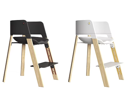 Modern Children's High Chair With Wooden Legs Black And White Design Footrest 3d model