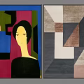 Abstract Wall Art Featuring Female Figure And Geometric Patterns With Colorful Background And Neutral Tones