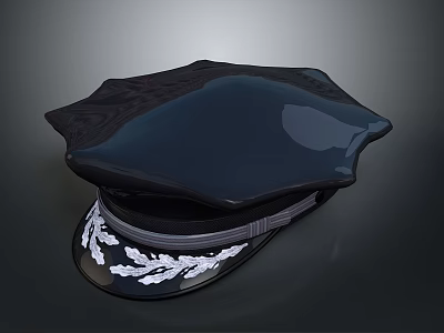 Black Uniform Cap With White Decorative Patterns For Formal Wear Accessory 3d model