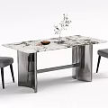 Modern Marble Top Dining Table Set With Metal Legs And Gray Chairs 3d model