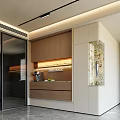 Elegant Modern Wooden Sideboard Interior With LED Lighting Countertop And Drawers