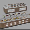 Functional Bar Counter with Multiple Condiment Bowls Ingredient Compartments Wooden Design and Storage Drawers