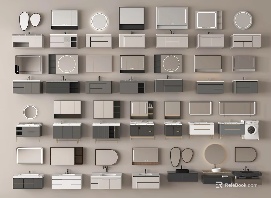 Modern Bathroom Vanity Units With Various Designs Mirrors Cabinets And Drawers 3d model 