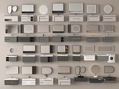 Modern Bathroom Vanity Units With Various Designs Mirrors Cabinets And Drawers 3d model