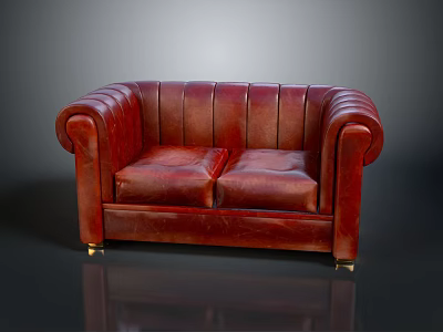 Group Of People Sitting On Red Leather Sofa In Modern Living Space 3d model