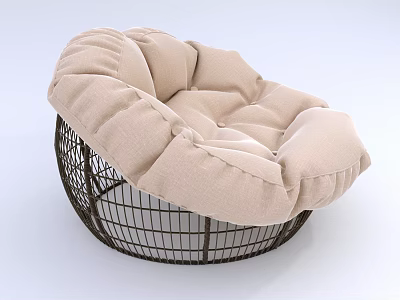 Comfortable Beige Lazy Sofa With Metal Wire Frame And Soft Fluffy Cushion 3d model