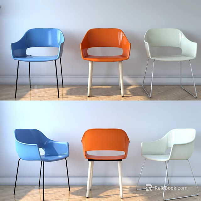 Stylish Modern Office Chair Collection Featuring Blue Orange White Colors And Metal Legs 3d model 