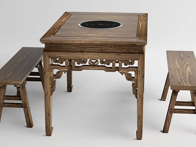 Chinese Dining Table and Chair Combination Hot Pot Table and Chair Eight Immortals Table 3d model