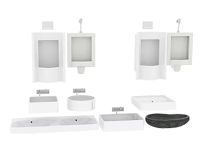 Modern Ceramic Bathroom Set With Square Oval Sinks Toilet And Storage Cabinets 3d model