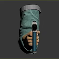 Futuristic Weapon With White Teal Design Held By Hand In Green Sleeve