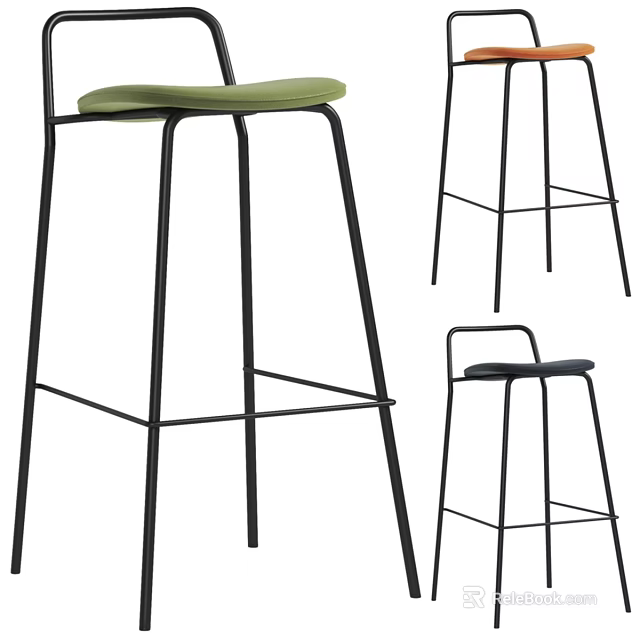Modern Stylish Bar Stool With Green Seat And Black Metal Frame Design 3d model 
