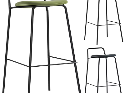 Modern Stylish Bar Stool With Green Seat And Black Metal Frame Design 3d model