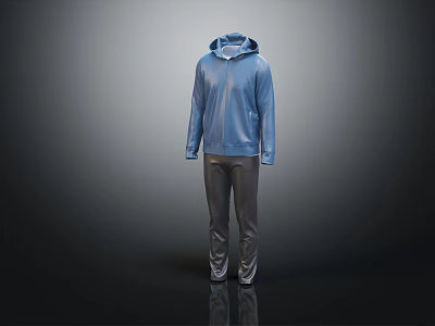 Blue Hooded Jacket Paired with Gray Pants Modern Casual Outfit 3d model