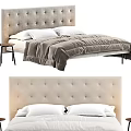 Modern Double Bed With Tufted Headboard Soft Bedding And Side Table 3d model
