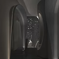 Modern Bar Interior With Arched Design Hollow-out Wall And Warm Lighting Ambiance