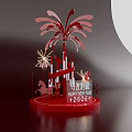 Red Pink Firework Art Installation With Light Seeking Wishes Happy New Year 2020 Deer Figures