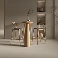 Modern Wooden Bar Counter With Two Bar Stools Plant And Wall Decor In Light Room