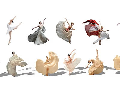 Women Dancing in Flowing Dresses with Elegant Ballet Poses and Graceful Movements 3d model