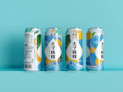 Four Colorful Canned Taizi Walnut Peach Flavor Beverages With Fresh Design 3d model