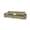 Modern Two Seater Leather Upholstered Sofa Beige Black with Pillow Flower Decoration