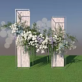 Floral Installation With Black Frame Columns White Lavender Flowers Circular Decorations On Green Grassland