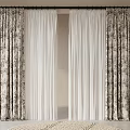 Floral Pattern Curtains With White Sheer Layers Black Rod Light Wall And Woven Rug