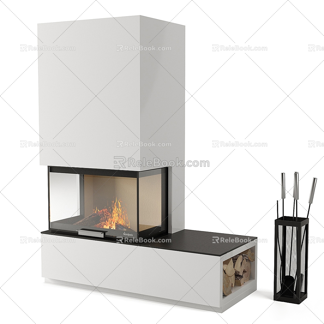 Modern Fireplace Fireplace Wood Fireplace Decoration 3d model