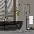 Blue Transparent Bathtub In Modern Bathroom With Window Blinds Green Plant And Towel Rack