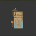 Traditional Desert Architecture Model With Clay Walls Red Roof Blue Base And Sandy Ground Decorations