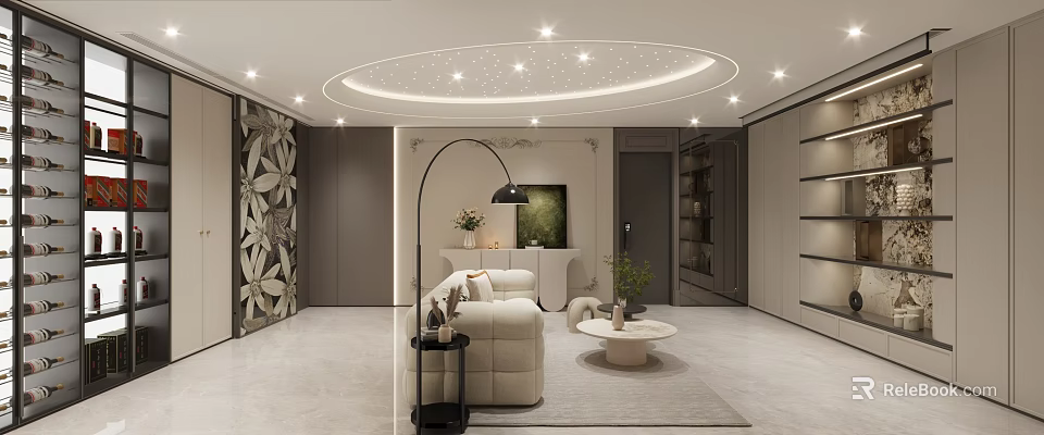 Modern Cream Tone Living Room With Starry Ceiling And Elegant Cozy Contemporary Interior Design 3d model 