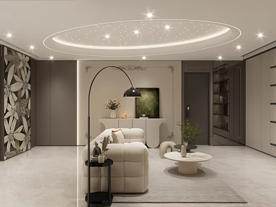 Modern Cream Tone Living Room With Starry Ceiling And Elegant Cozy Contemporary Interior Design 3d model