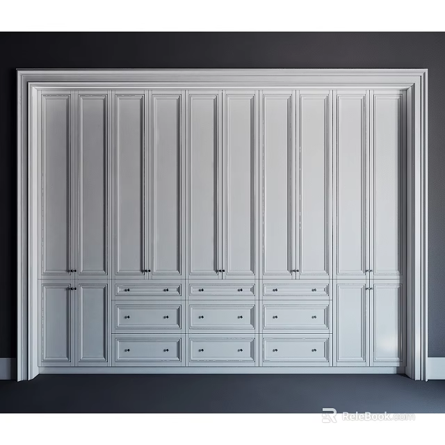Modern White Wardrobe Design With Multiple Panel Doors And Drawer Storage 3d model 